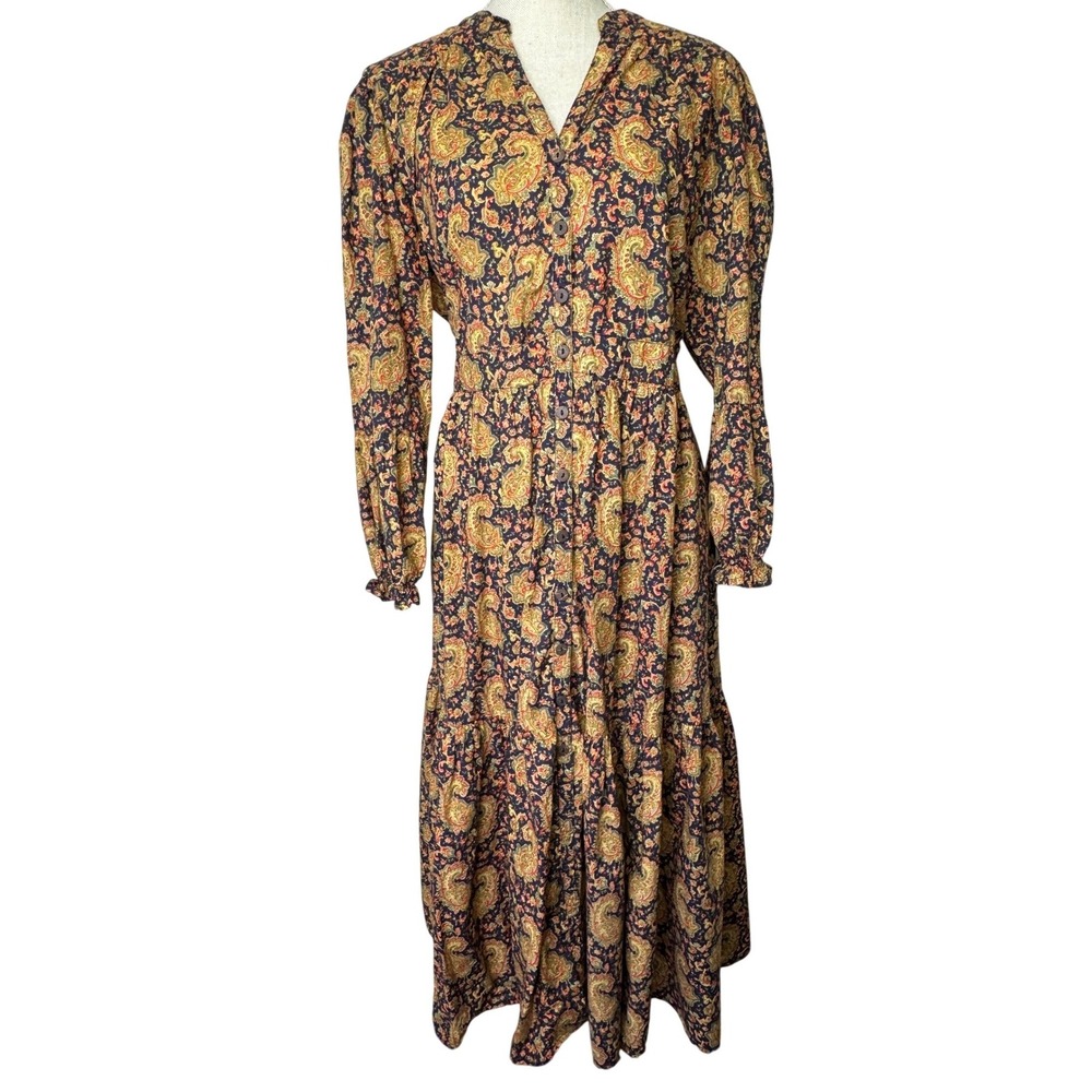 April Cornell Dark Floral Paisley Tiered Midi Dress XL‎